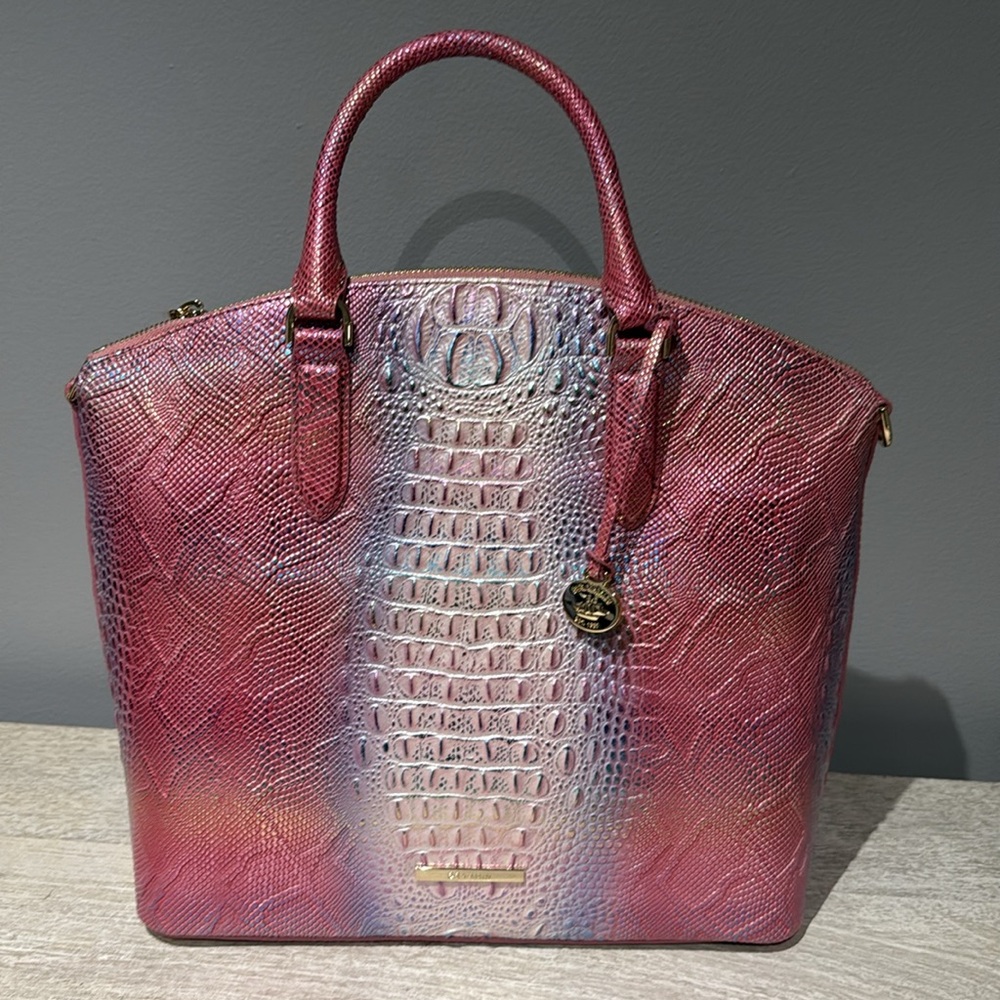 BRAHMIN Large DUXBURY Satchel MULTI SUNDIAL Pink Blue Iridescent New!